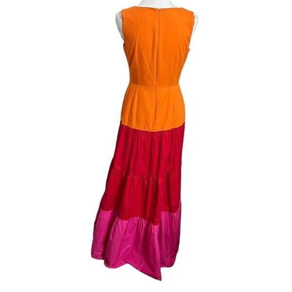 Milly Nicola Colorblock Maxi Dress Pink Orange Women’s Size 4 Cotton Poplin - Picture 7 of 15